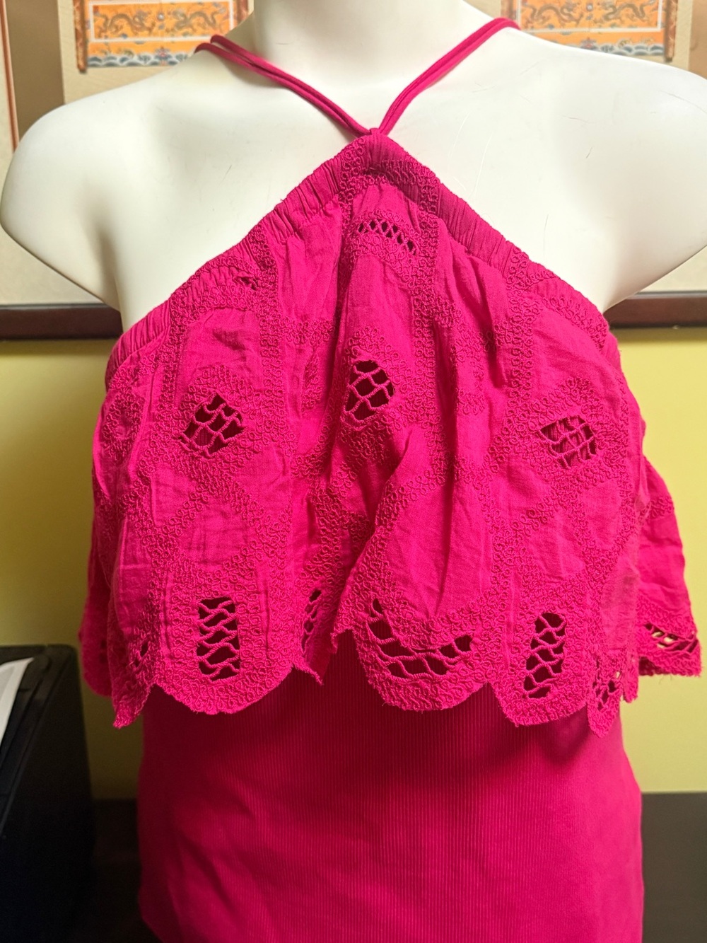 Anthropologie Fuchsia Lace-Trim Halter Camisole